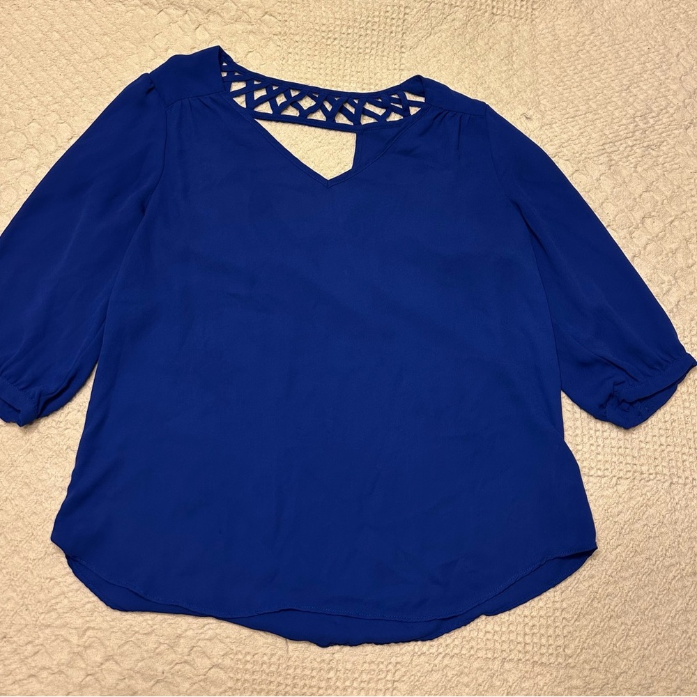 By & By Women's Blue Lattice Back Blouse